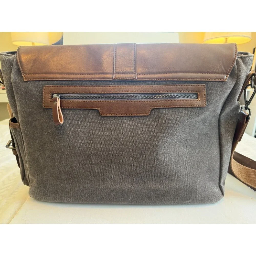 Vetelli Messenger, Laptop Computer Bag, Leather & Olive color canvas Adj strap